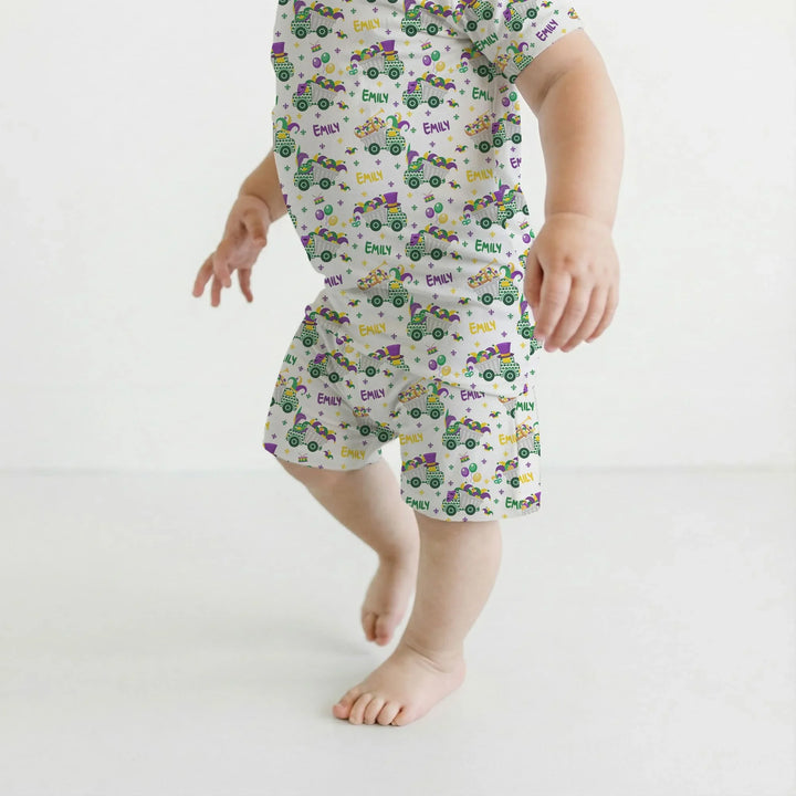 Mardi Gras Trucks Bamboo Two Piece Short Sleeve Shorts Pajama Set