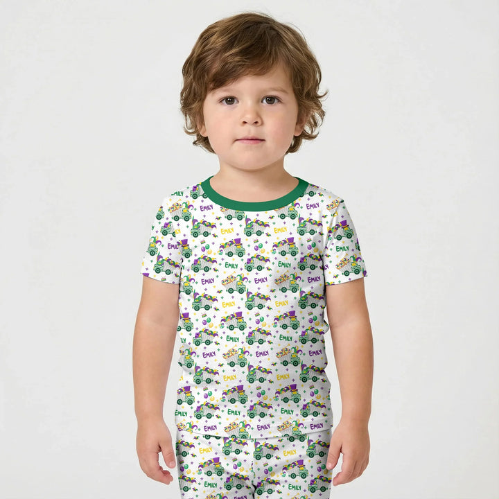 Mardi Gras Trucks Bamboo Two Piece Short Sleeve Shorts Pajama Set