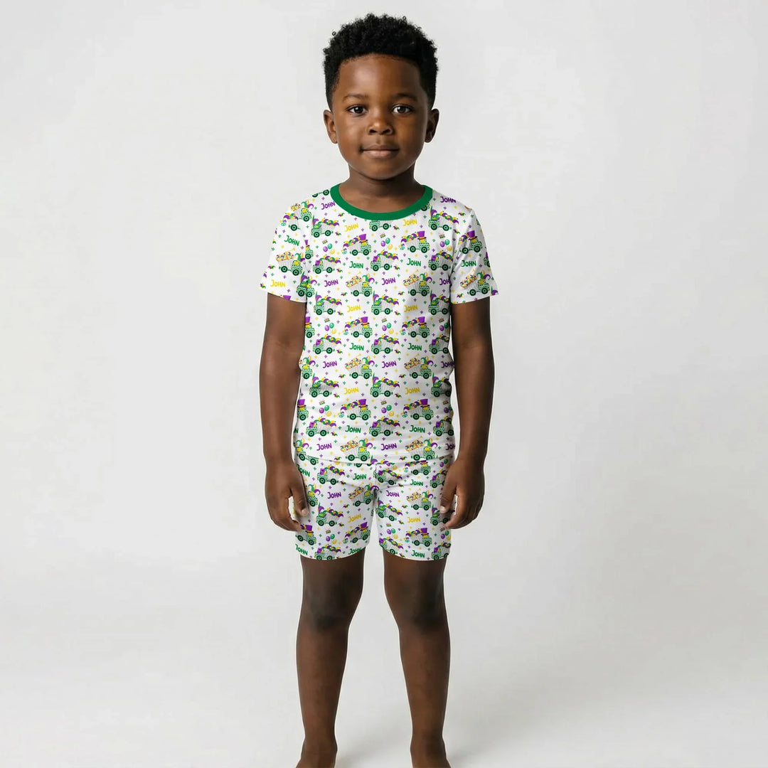 Mardi Gras Trucks Bamboo Two Piece Short Sleeve Shorts Pajama Set