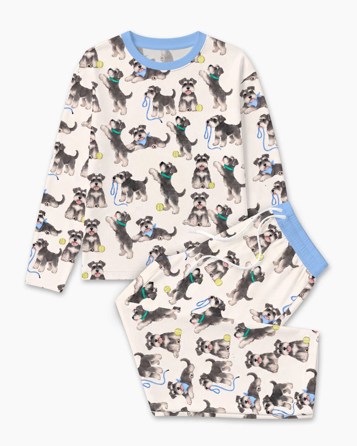 Playful Schnauzer Puppies Bamboo Men's Pajama Set