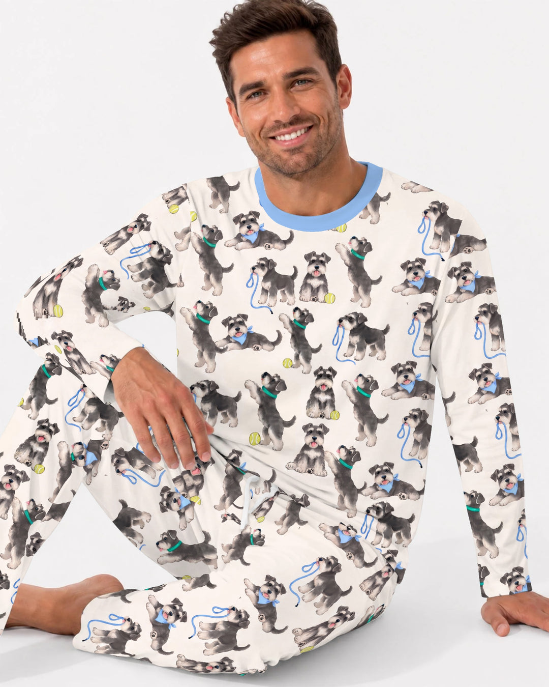 Playful Schnauzer Puppies Bamboo Men's Pajama Set