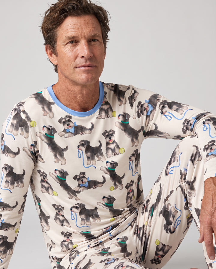 Playful Schnauzer Puppies Bamboo Men's Pajama Set