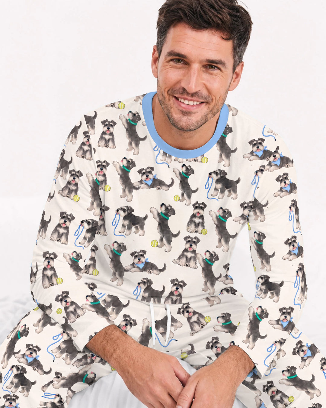 Playful Schnauzer Puppies Bamboo Men's Pajama Set
