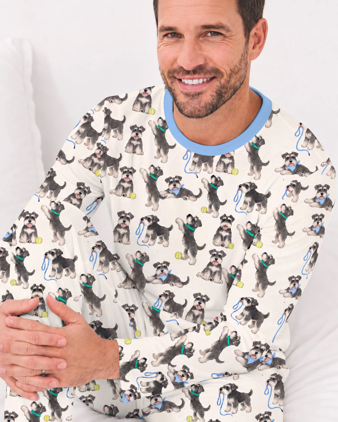 Playful Schnauzer Puppies Bamboo Men's Pajama Set