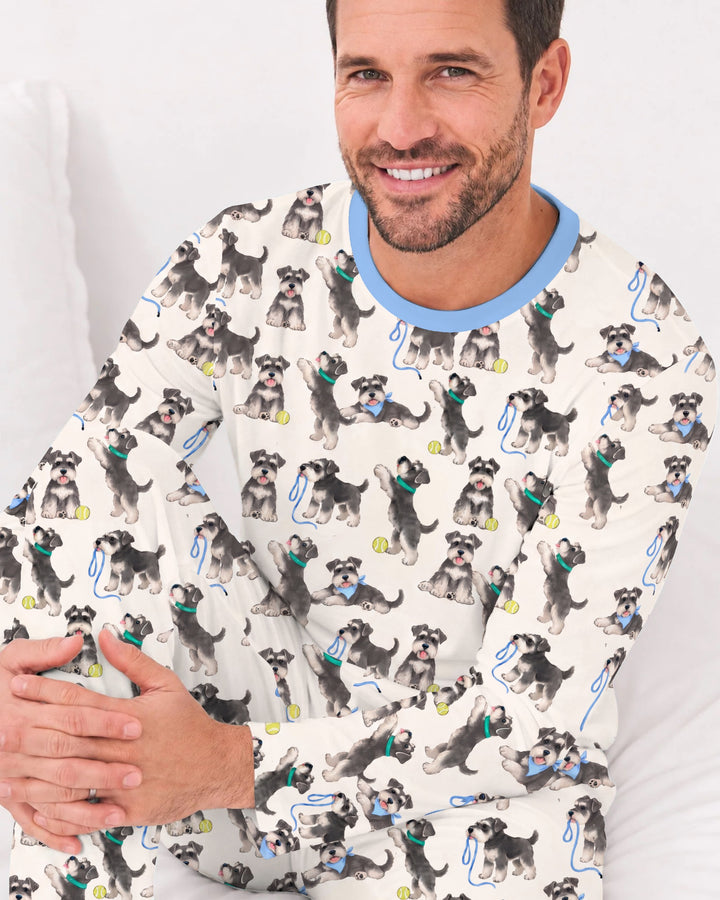 Playful Schnauzer Puppies Bamboo Men's Pajama Set