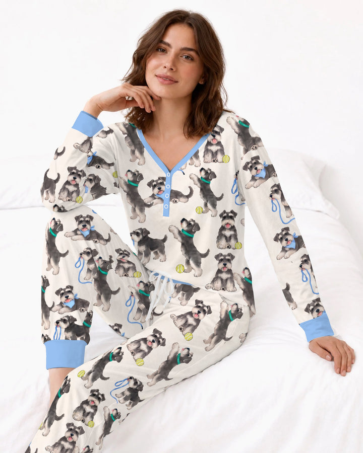 Playful Schnauzer Puppies Bamboo Women Pajama Set