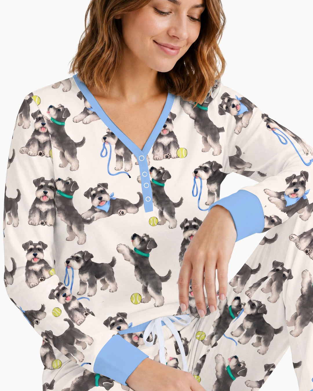 Playful Schnauzer Puppies Bamboo Women Pajama Set