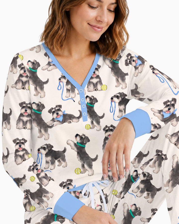 Playful Schnauzer Puppies Bamboo Women Pajama Set