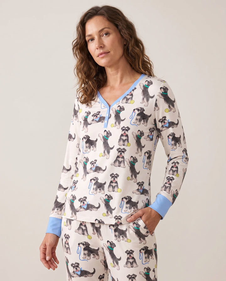 Playful Schnauzer Puppies Bamboo Women Pajama Set