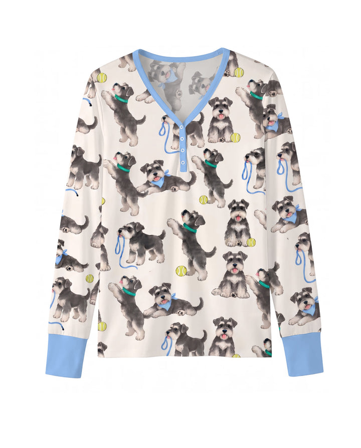 Playful Schnauzer Puppies Bamboo Women Pajama Set