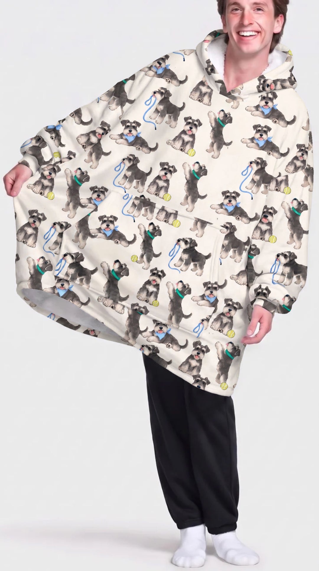 Playful Schnauzer Puppies Bamboo Blanket Hoodie