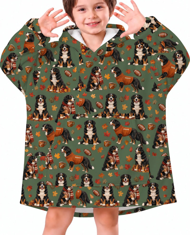 Fall Football Bernese Dogs Bamboo Blanket Hoodie