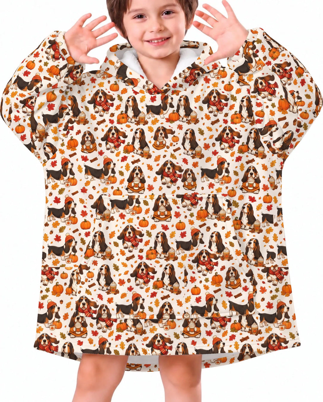 Cozy Autumn Basset Hounds Bamboo Blanket Hoodie