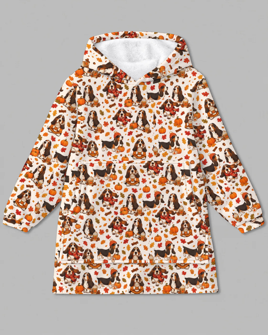 Cozy Autumn Basset Hounds Bamboo Blanket Hoodie
