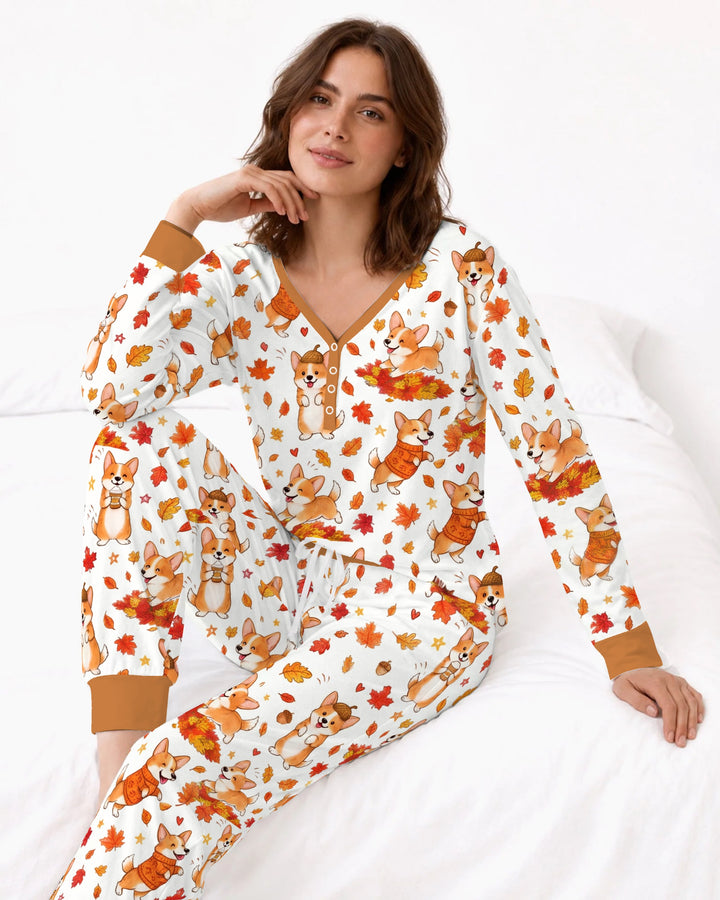 Happy Fall Corgis Bamboo Women Pajama Set