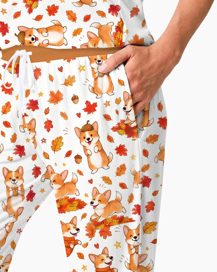 Happy Fall Corgis Bamboo Women Pajama Set