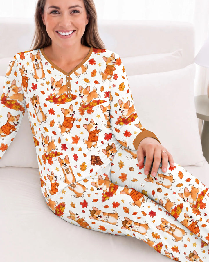 Happy Fall Corgis Bamboo Women Pajama Set