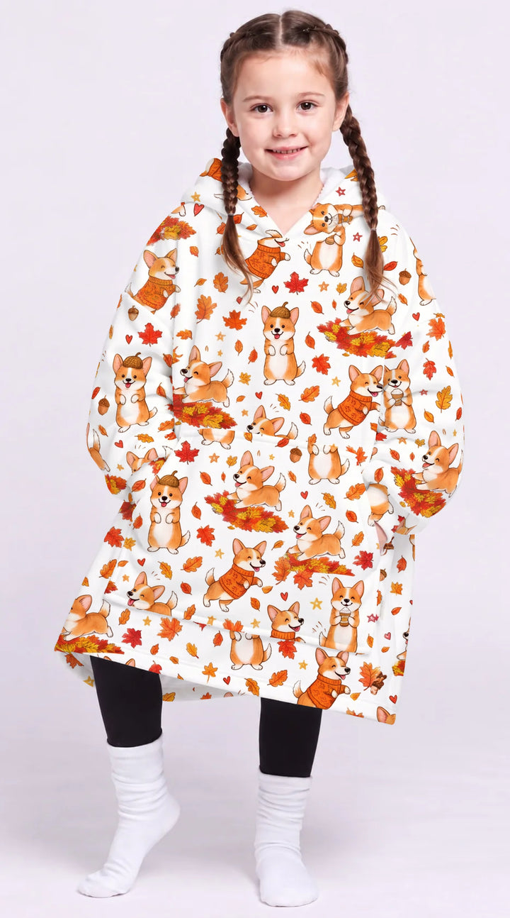 Happy Fall Corgis Bamboo Blanket Hoodie