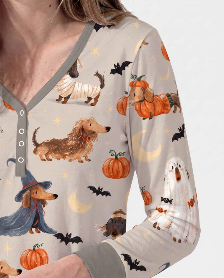 Spooky Dachshund Halloween Night Bamboo Women Pajama Set