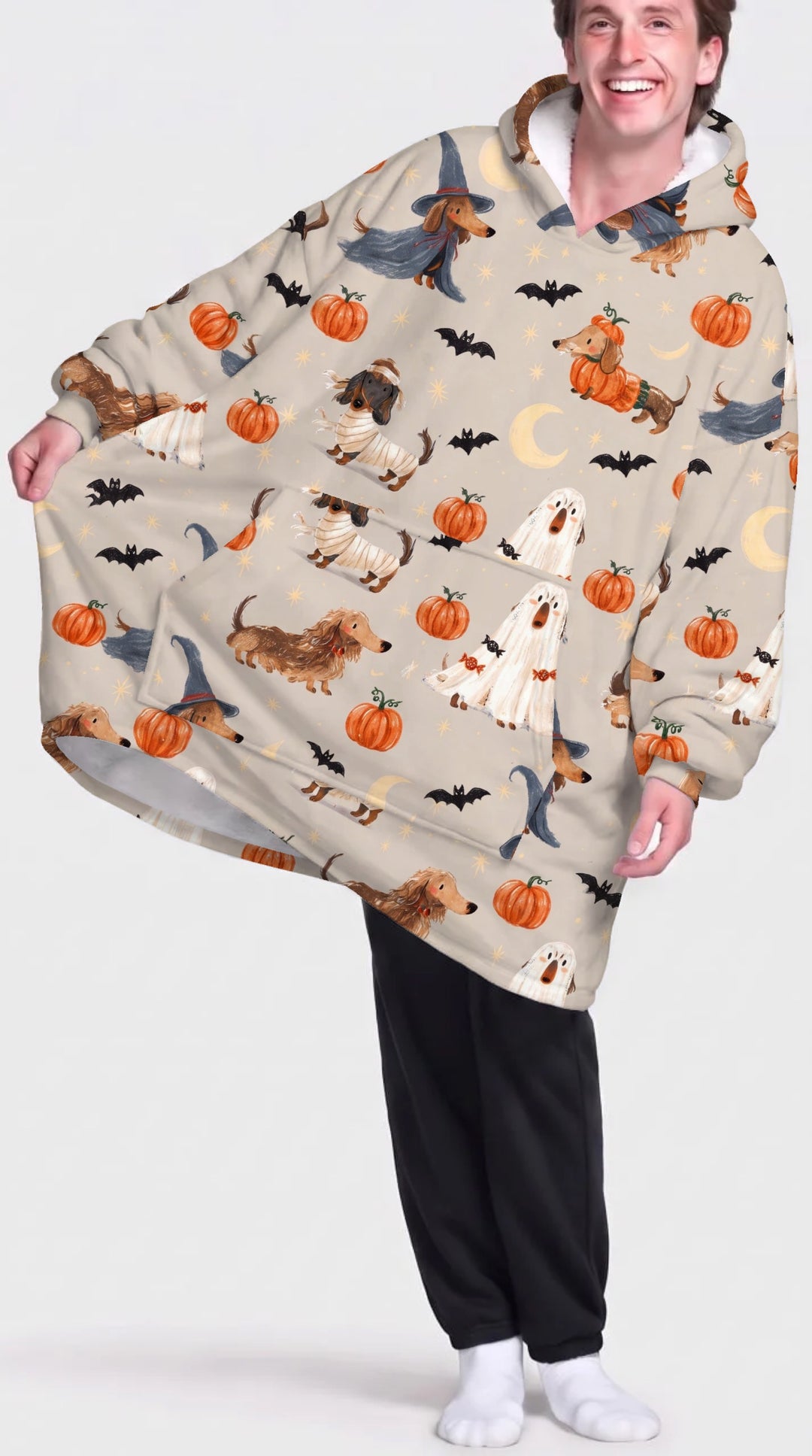 Spooky Dachshund Halloween Night Bamboo Blanket Hoodie