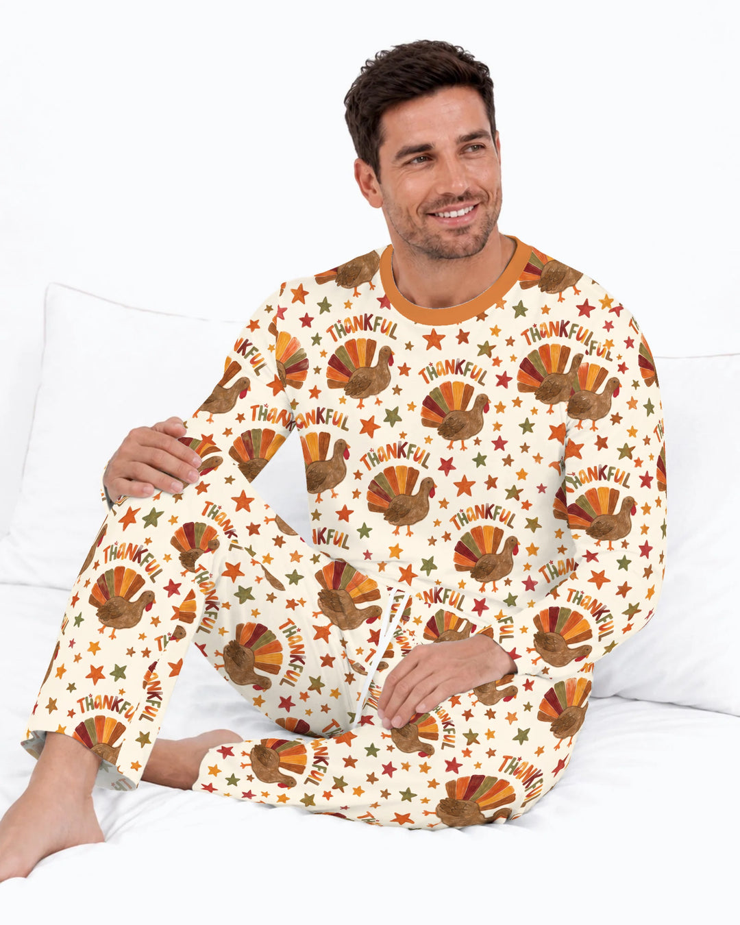 Thankful Turkey Autumn Stars Bamboo Men's Pajama Set