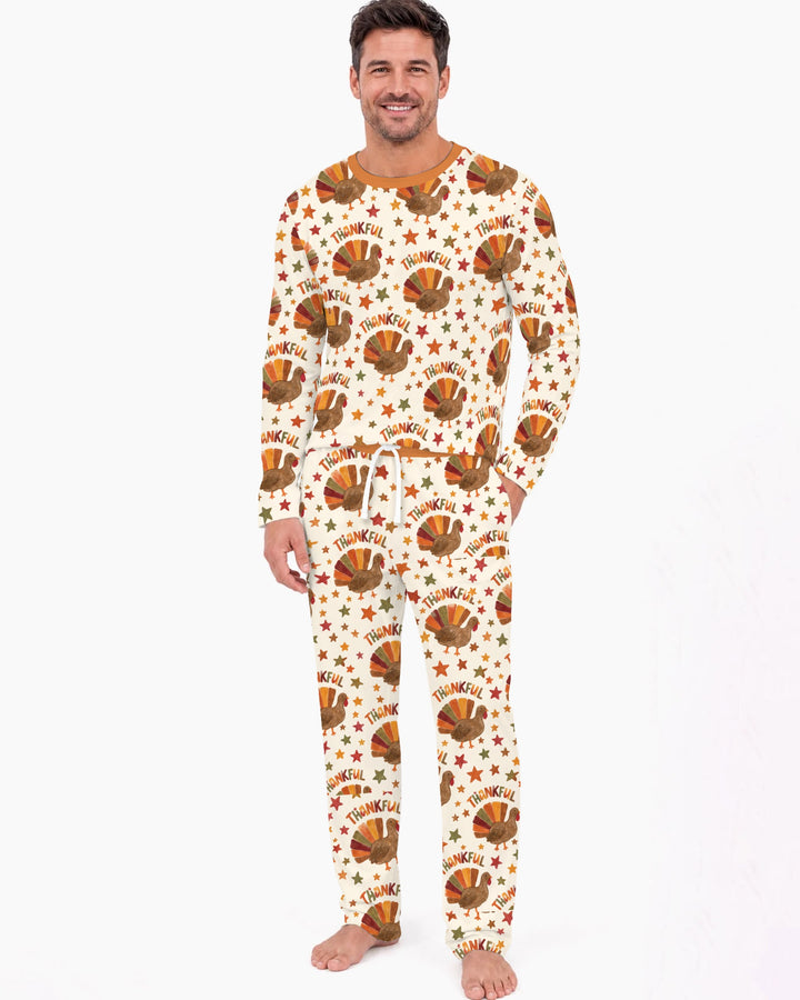 Thankful Turkey Autumn Stars Bamboo Men's Pajama Set