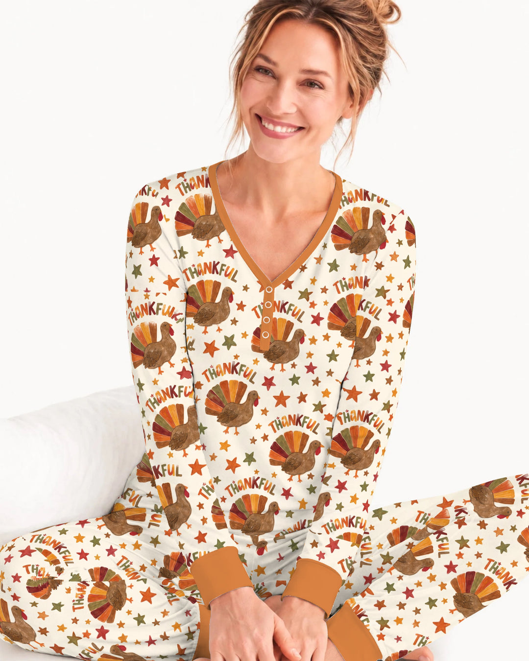 Thankful Turkey Autumn Stars Bamboo Women Pajama Set