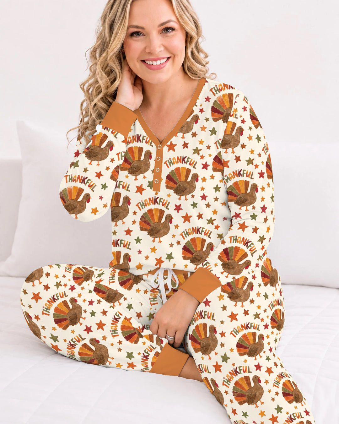 Thankful Turkey Autumn Stars Bamboo Women Pajama Set