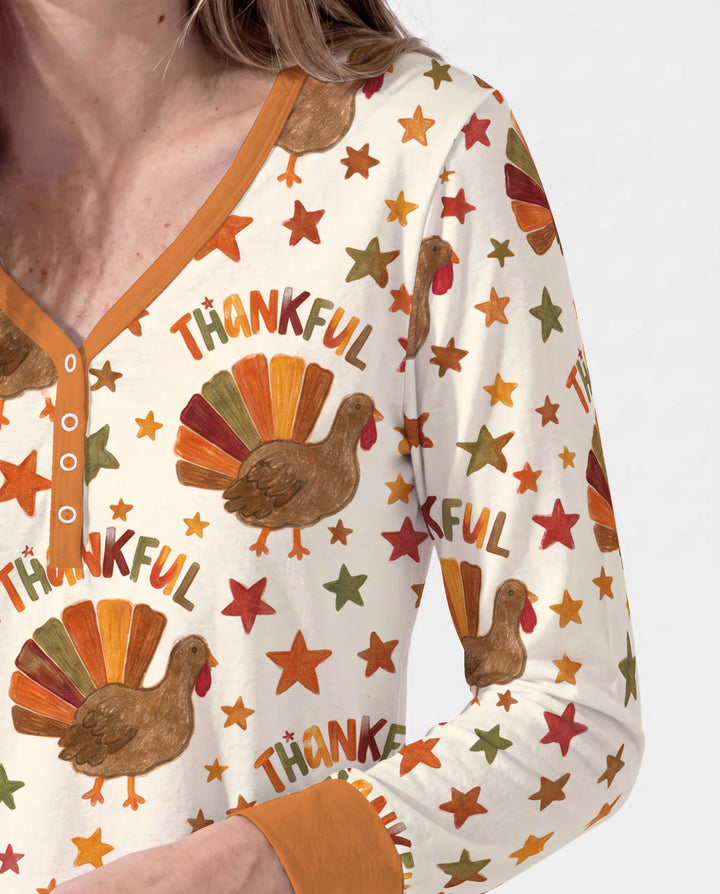 Thankful Turkey Autumn Stars Bamboo Women Pajama Set