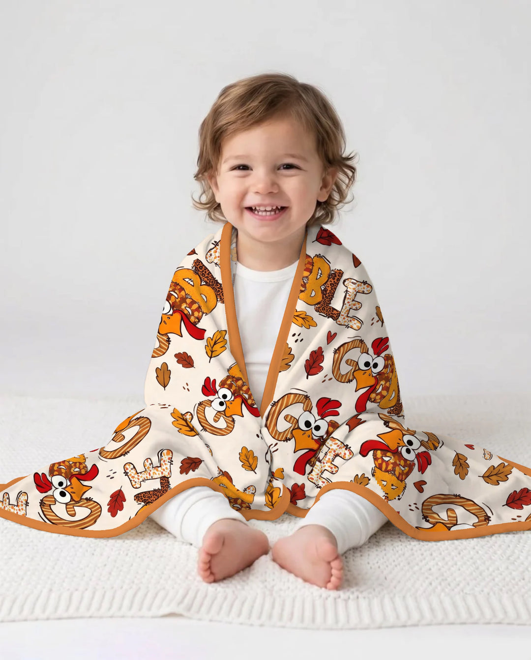 Gobble Turkey Fall Leaves Bamboo Blanket