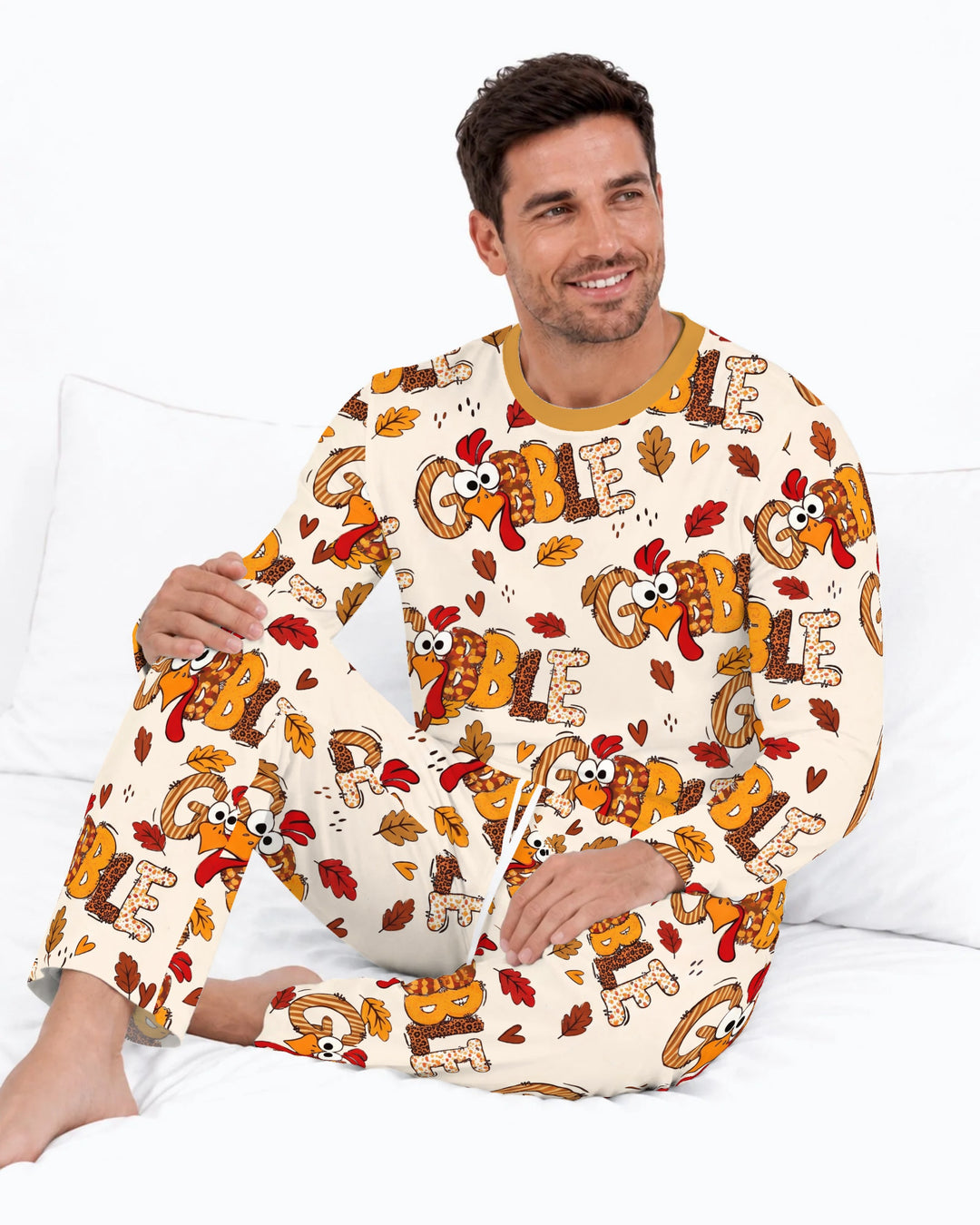 Gobble Turkey Fall Leaves Bamboo Men's Pajama Set