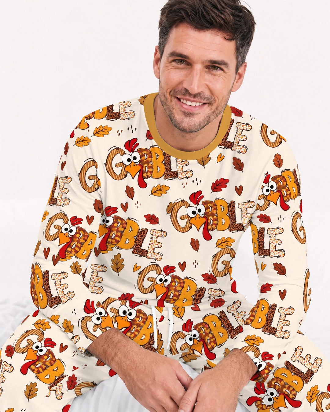 Gobble Turkey Fall Leaves Bamboo Men's Pajama Set