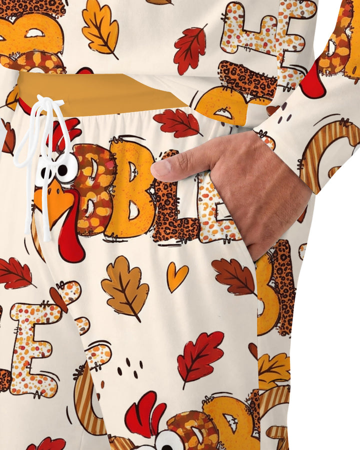 Gobble Turkey Fall Leaves Bamboo Men's Pajama Set