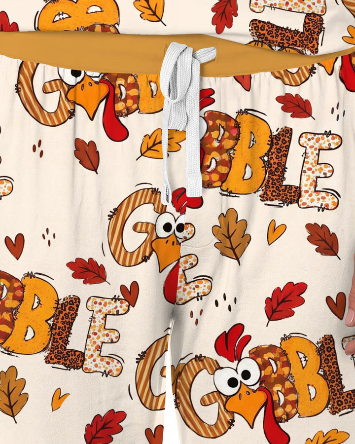 Gobble Turkey Fall Leaves Bamboo Men's Pajama Set