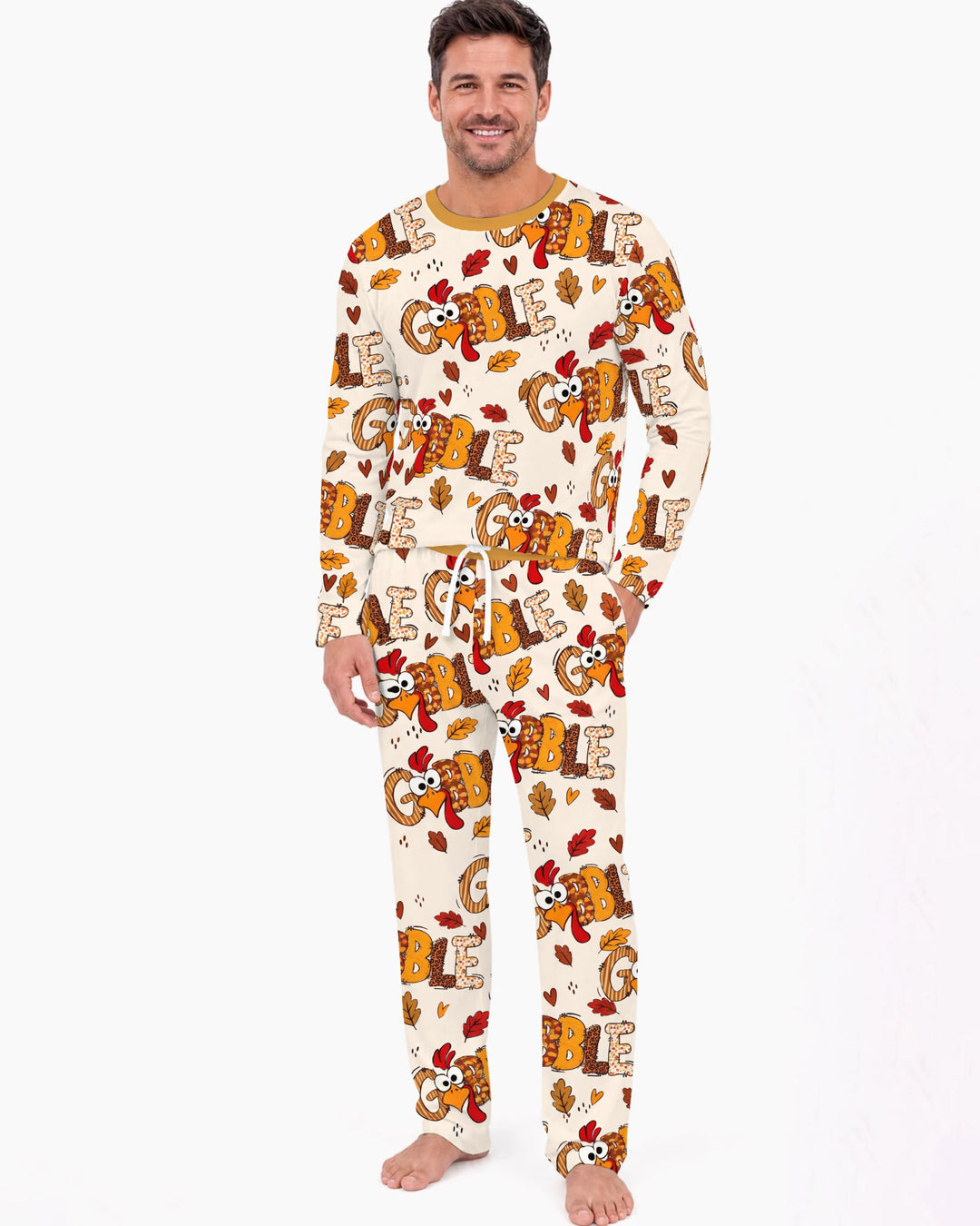 Gobble Turkey Fall Leaves Bamboo Men's Pajama Set