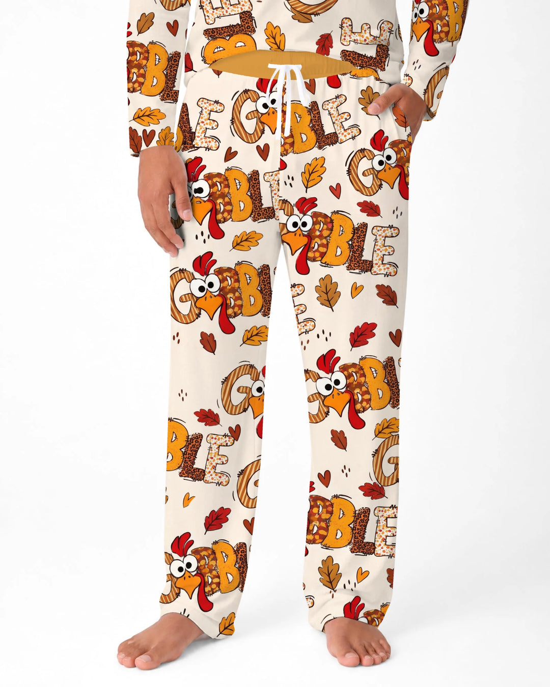 Gobble Turkey Fall Leaves Bamboo Men's Pajama Set