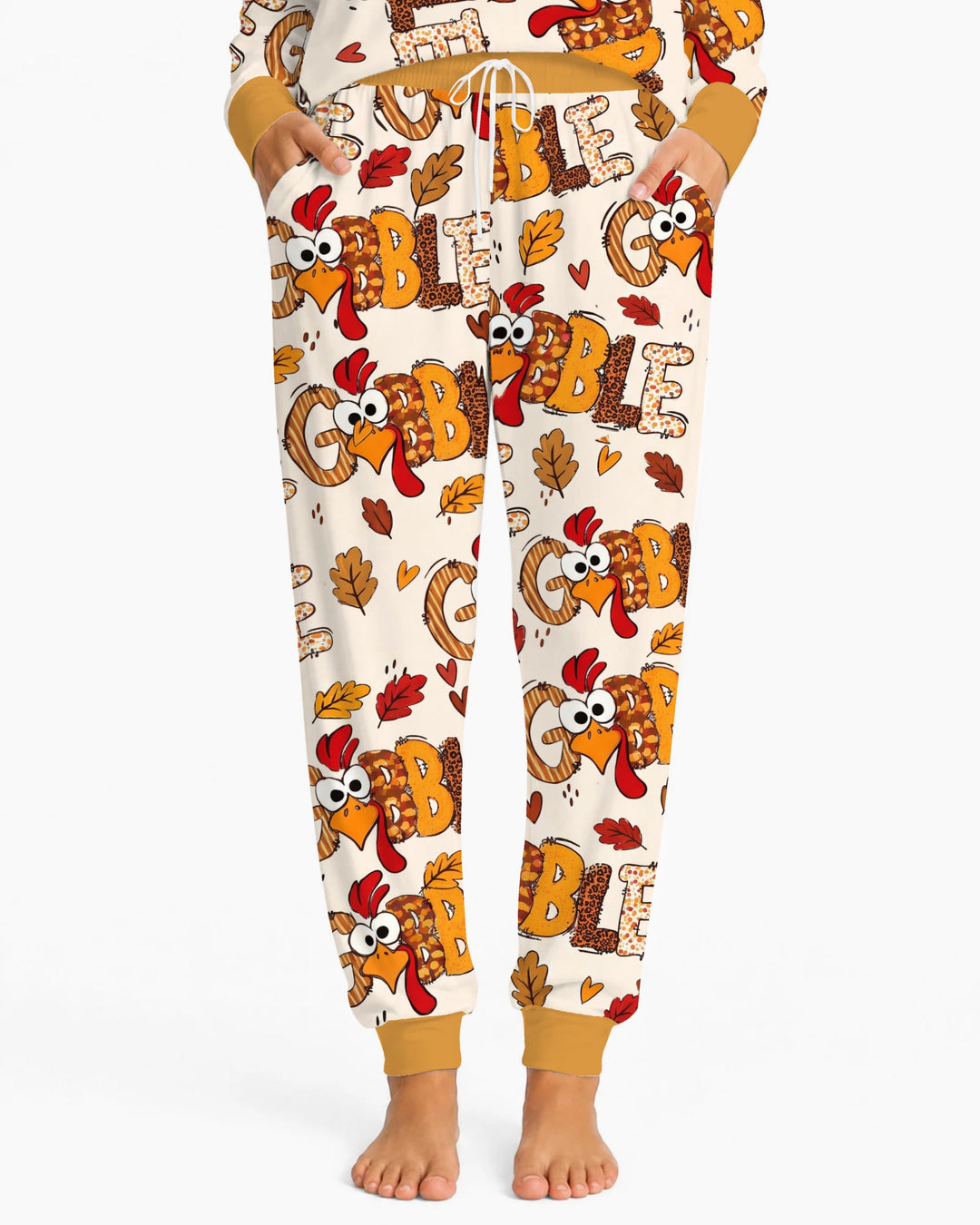 Gobble Turkey Fall Leaves Bamboo Women Pajama Set