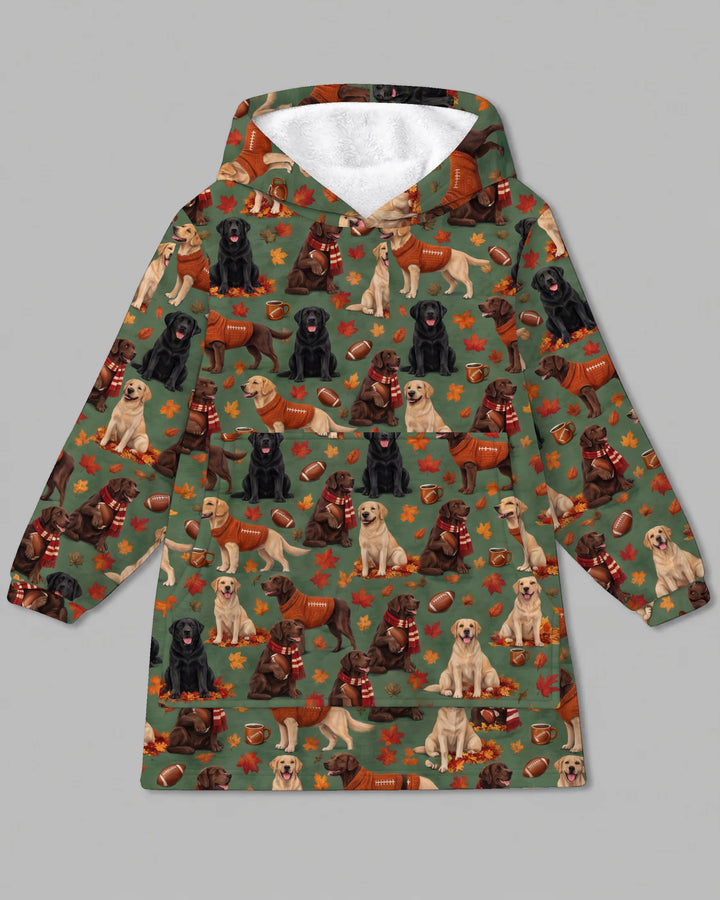Labrador Retriever Football Fall Bamboo Blanket Hoodie