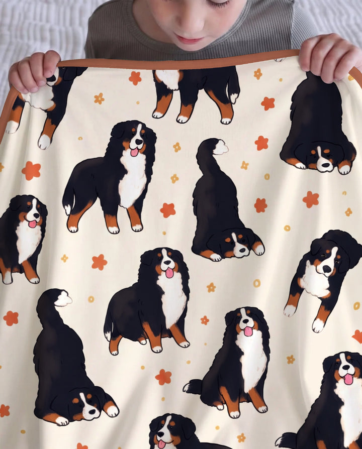 Playful Bernese Mountain Dog Moments Bamboo Blanket