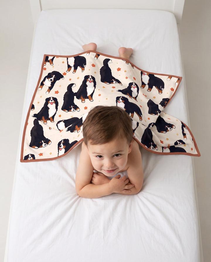 Playful Bernese Mountain Dog Moments Bamboo Blanket