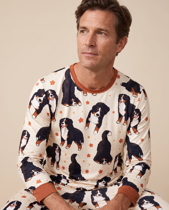 Playful Bernese Mountain Dog Moments Bamboo Men's Pajama Set