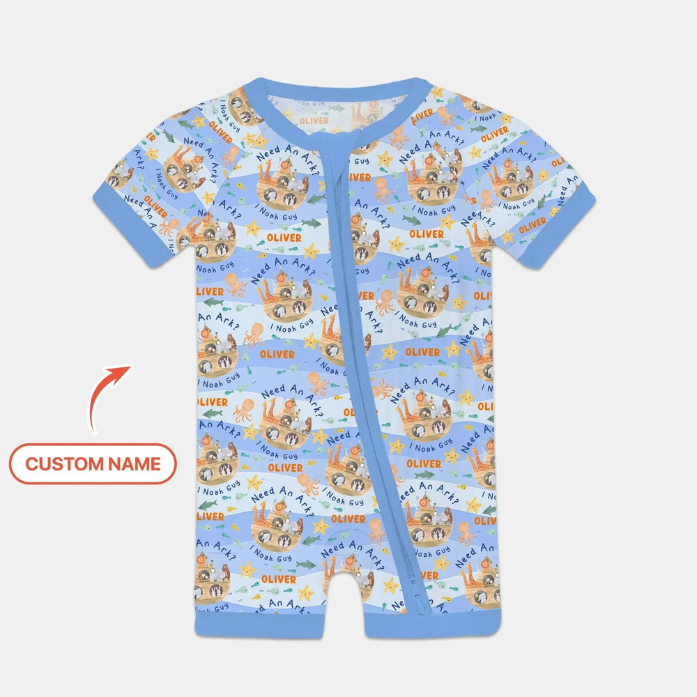 Noah’s Ark Custom Name Boy Shorty Zippy , Noah’s Ark Custom Name Boy Shorty Zippy - 0-3M