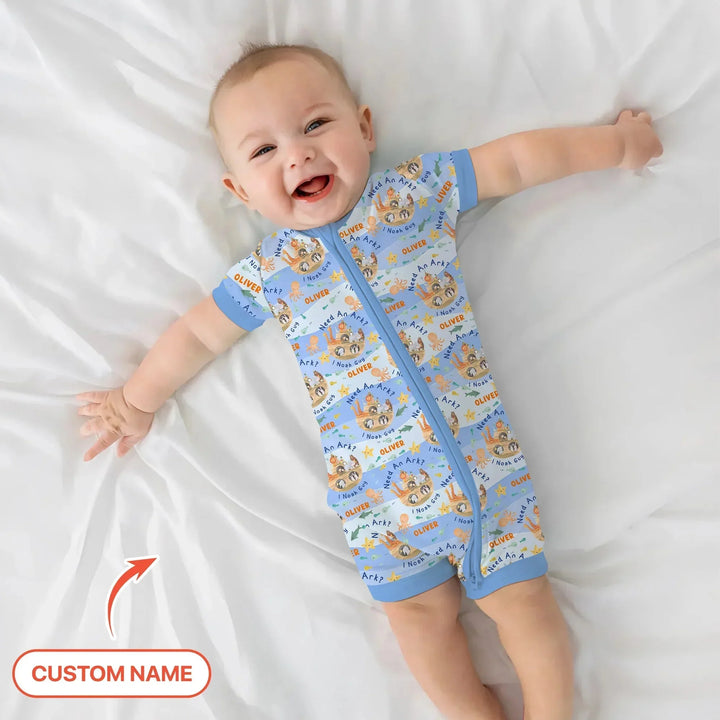 Noah’s Ark Custom Name Boy Shorty Zippy , Noah’s Ark Custom Name Boy Shorty Zippy - 0-3M