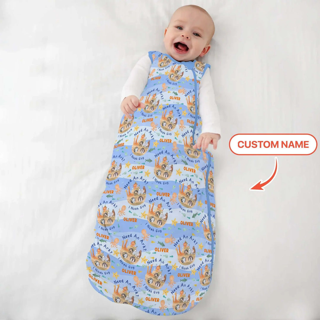 Noah’s Ark Custom Name Boy Sleep Bag , Noah’s Ark Custom Name Boy Sleep Bag - XS / 0.5 TOG