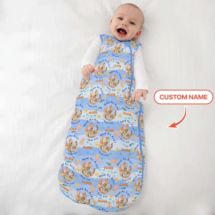 Noah’s Ark Custom Name Boy Sleep Bag , Noah’s Ark Custom Name Boy Sleep Bag - XS / 0.5 TOG