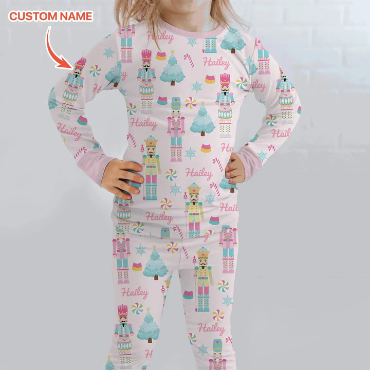 Nutcracker Parade Custom Name Girl Two Piece Long Sleeve Pajama Set , Nutcracker Parade Custom Name Girl Two Piece Long Sleeve Pajama Set - 12-18M