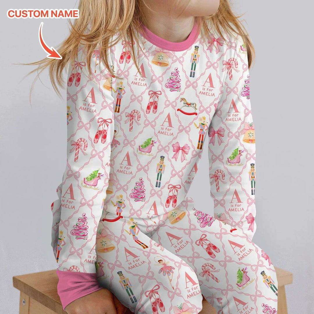 Nutcracker Sweet Dreams Custom Name Two Piece Long Sleeve Pajama Set , Nutcracker Sweet Dreams Custom Name Two Piece Long Sleeve Pajama Set - 12-18M