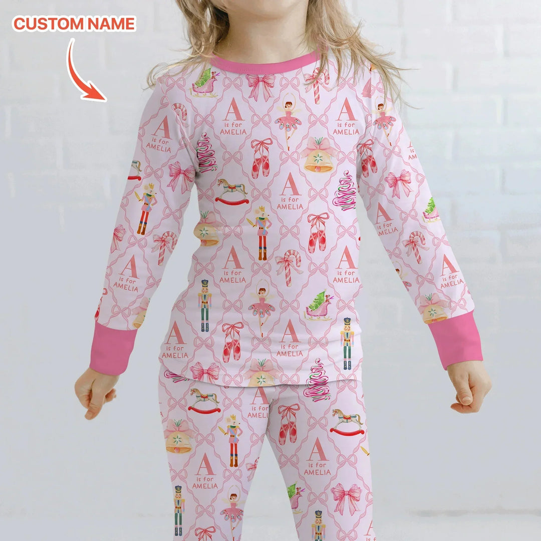 Nutcracker Sweet Dreams Custom Name Two Piece Long Sleeve Pajama Set , Nutcracker Sweet Dreams Custom Name Two Piece Long Sleeve Pajama Set - 12-18M