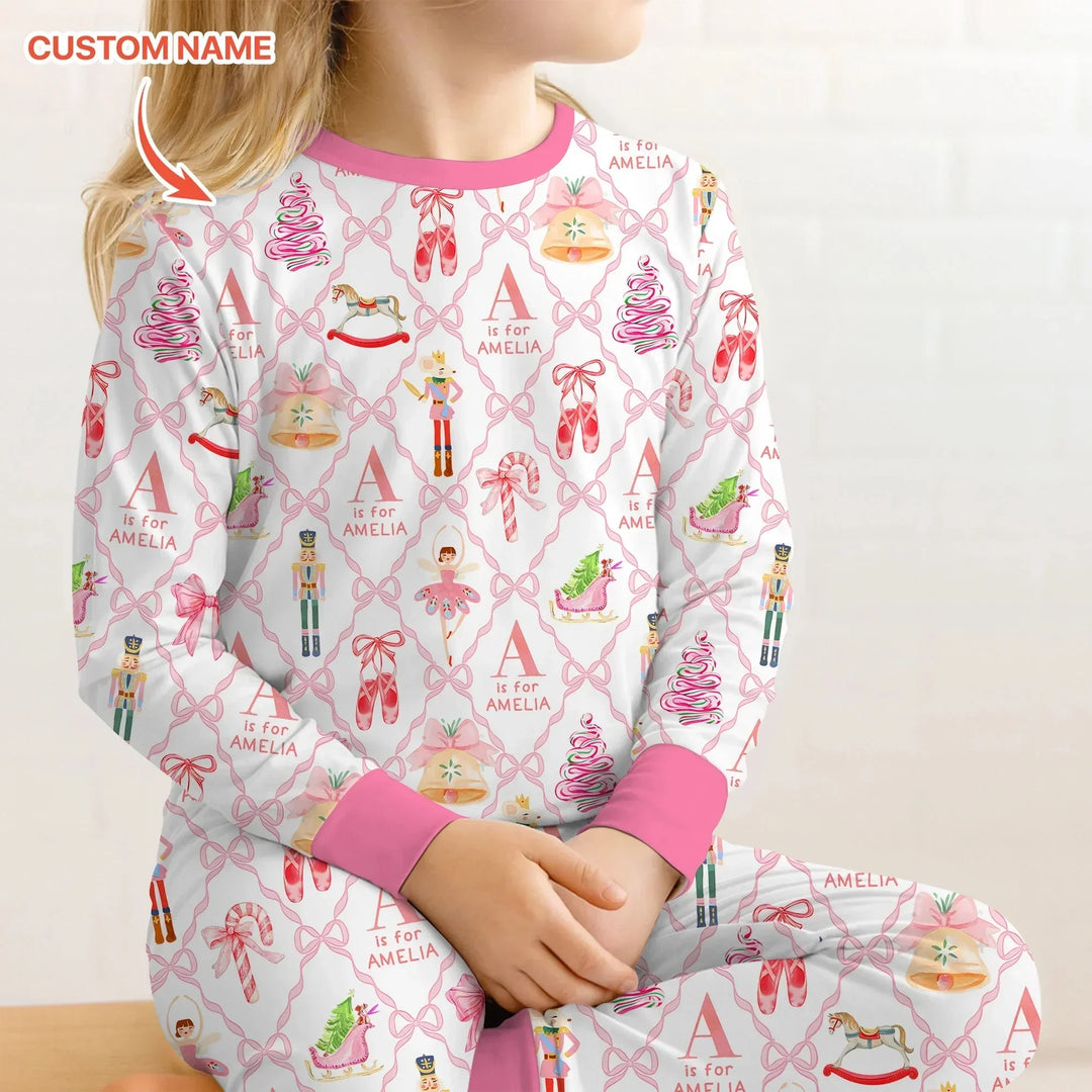 Nutcracker Sweet Dreams Custom Name Two Piece Long Sleeve Pajama Set , Nutcracker Sweet Dreams Custom Name Two Piece Long Sleeve Pajama Set - 12-18M