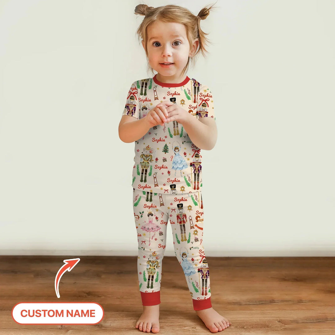 Nutcracker’s Christmas Dream Custom Name Two Piece Short Sleeve Pajama Set , Nutcracker’s Christmas Dream Custom Name Two Piece Short Sleeve Pajama Set - 12-18M